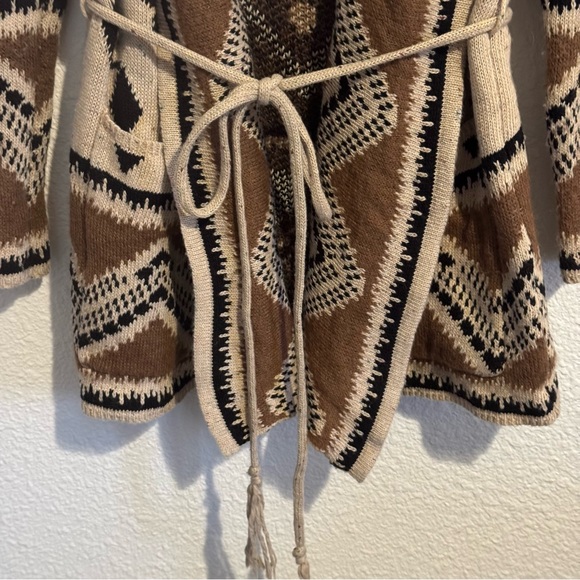 Lovestitch Tribal Boho Cardigan - Black Brown Beige Open Front Mohair Blend M - Picture 6 of 14
